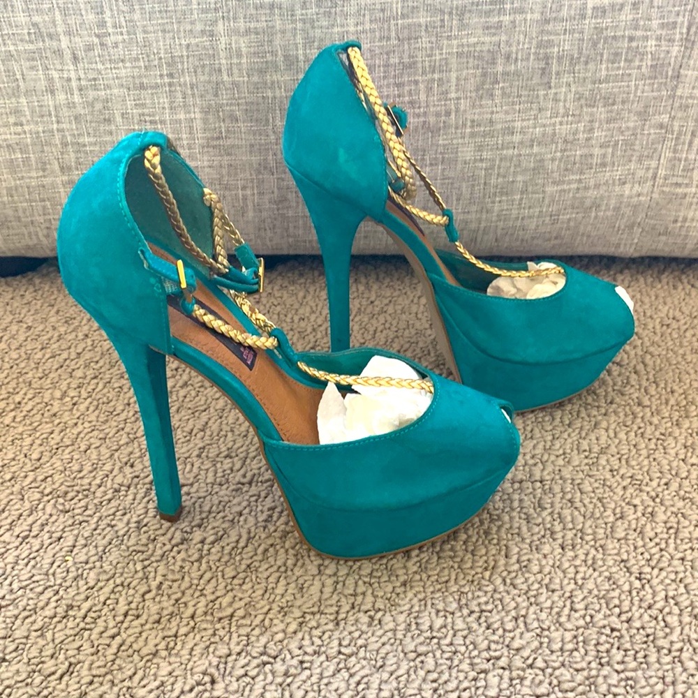TEAL STEVEN BY STEVE MADDEN PEEP TOE STILETTO PUMP SIZE 8
